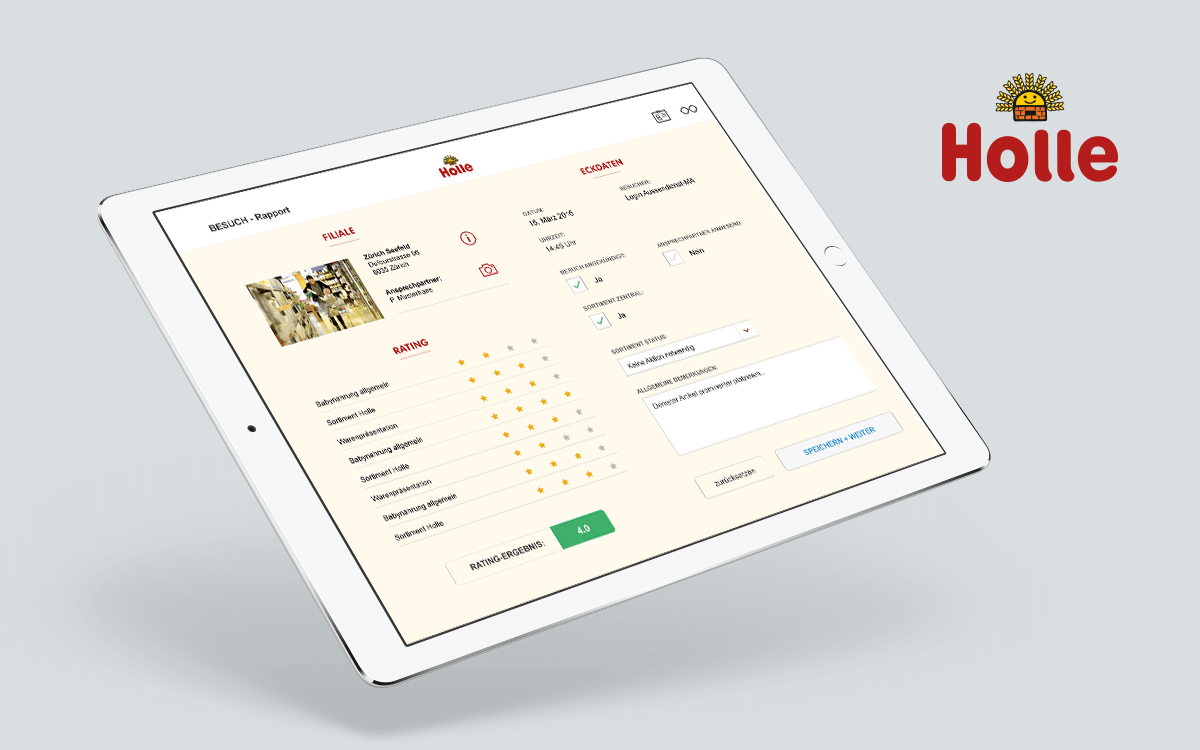Screen: holle Store Inspector App auf iPad