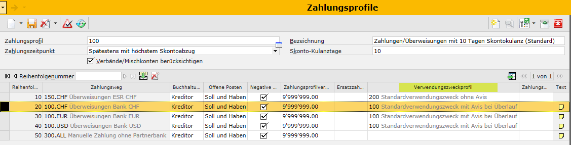 Beispiel: CFE Zahlungsprofil 100