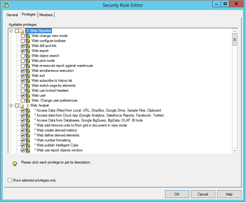 Screenshot: Sicherheits-Rollen-Management in MicroStrategy