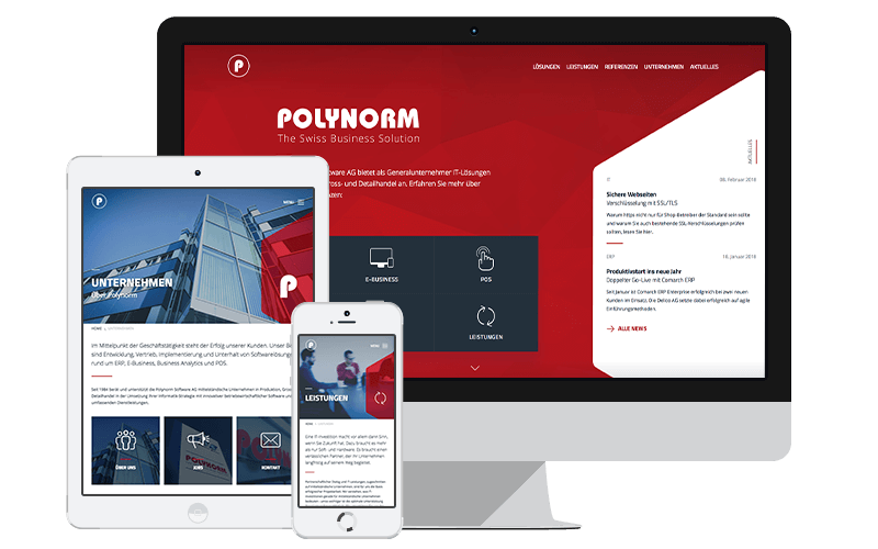 Responsive Design der Polynorm Homepage in verschiedenen Devices
