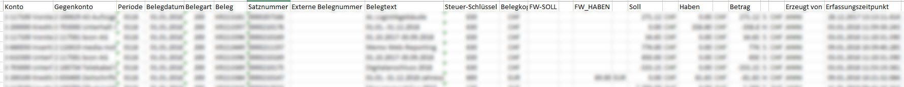 Screen: Ansicht der exportierten Excel-Tabelle