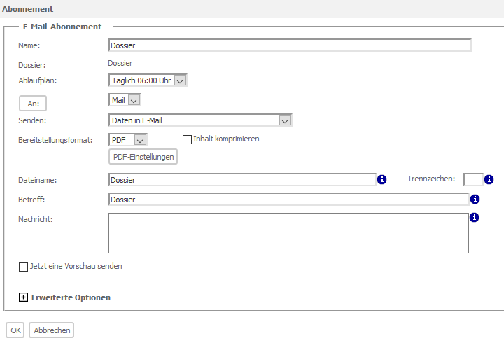Aboversand für Dossiers in der Weboberfläche einstellen (3)