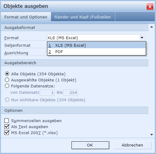 Screen: Export-Einstellungen für Bewegungsdaten auswählen