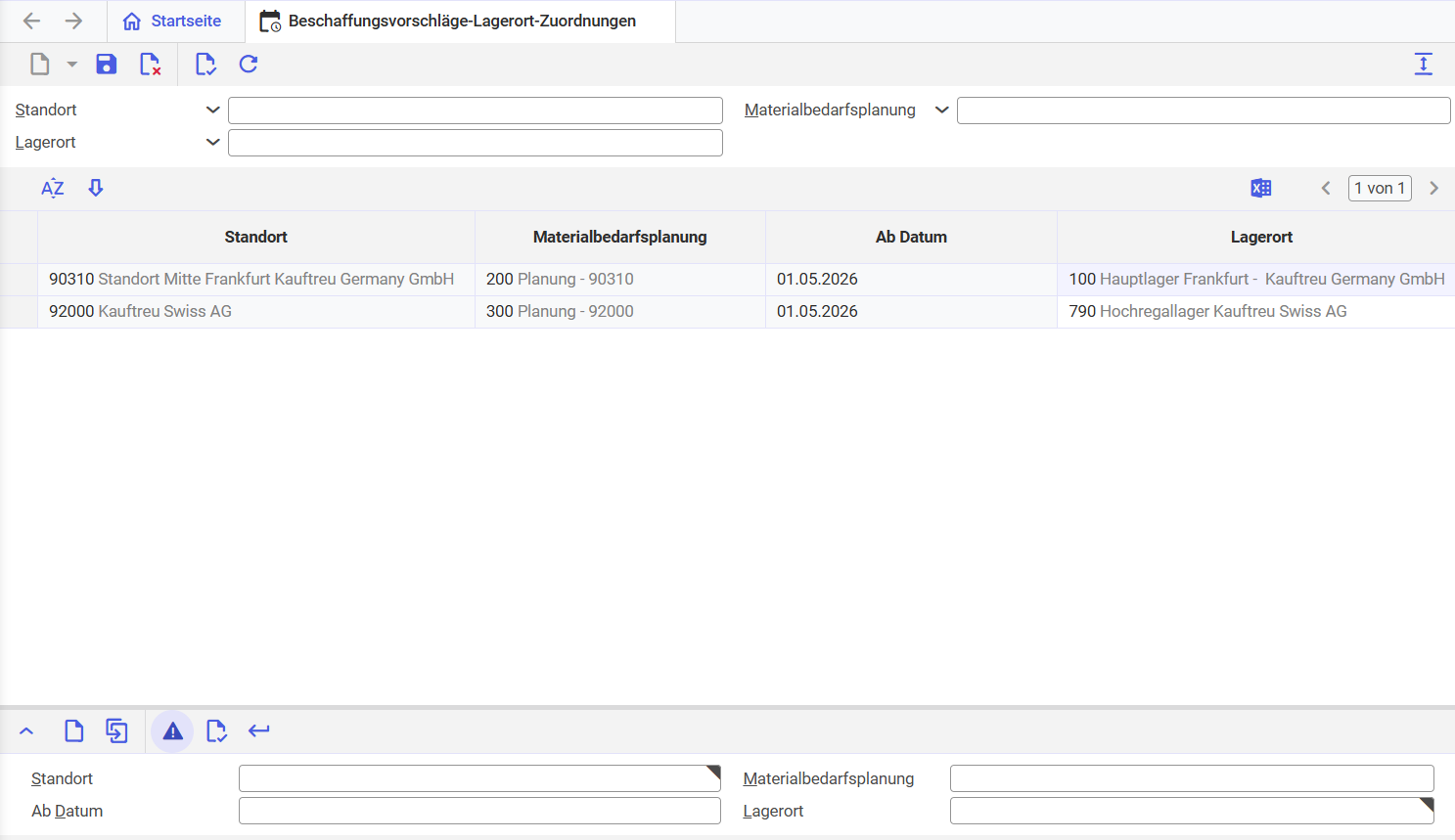 Comarch ERP Enterprise Beschaffungsvorschläge Lagerort-Zuordnung