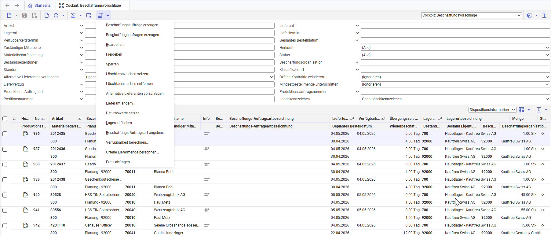 Comarch ERP Enterprise Beschaffungsvorschläge