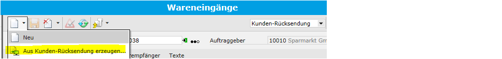 Screen: Wareneingang aus Rücksendung erzeugen