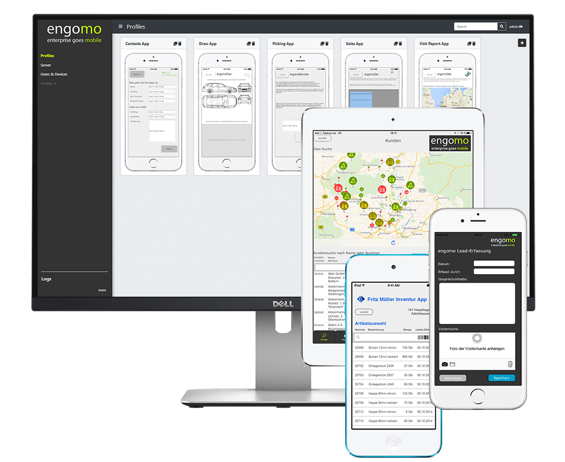 Screens: engomo Composer und Apps in Endgeräten