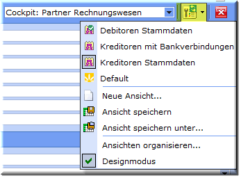 Designmodus über das Icon "Ansichten auswählen und organisieren" im Cockpit Partner Rechnungswesen aktivieren