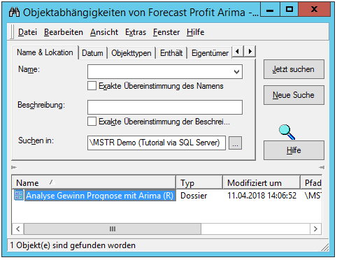 Screenshot: Objektabhängigkeiten anzeigen in MicroStrategy