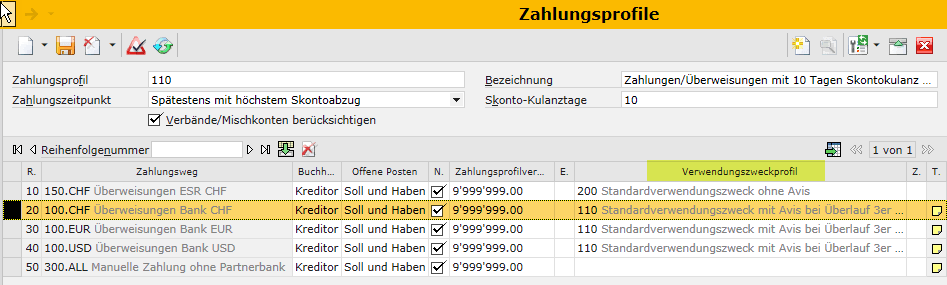 CFE: Zahlungsprofil 110 - Avis ab 3 Zahlungen